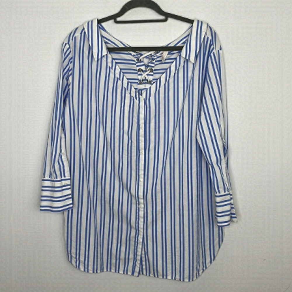 Zara oversized stripes lace back blouse